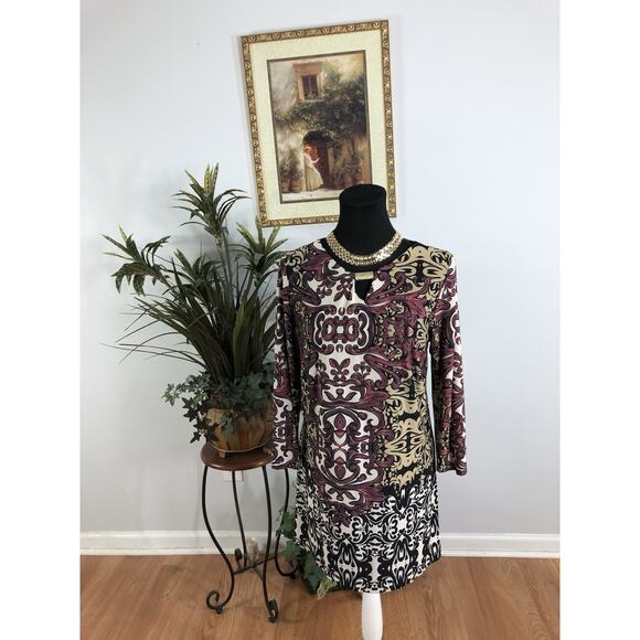 Peck & Peck Women Sheath Dress M 3/4 Sleeve Round Neck Cottagecore Peasant Boho - Picture 1 of 9